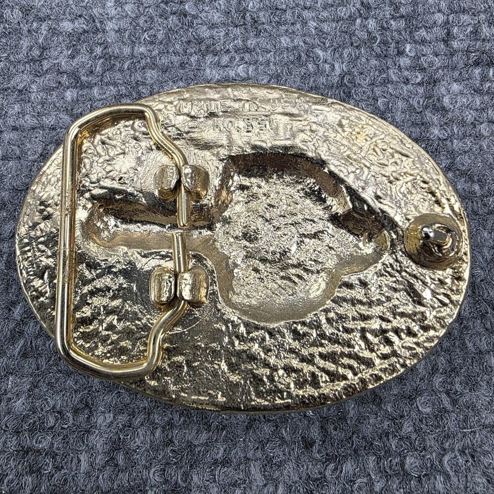 Vintage Brass Tone Belt Buckle Indian Chief Head USA No. 851 3x2.5in Western - Picture 6 of 10